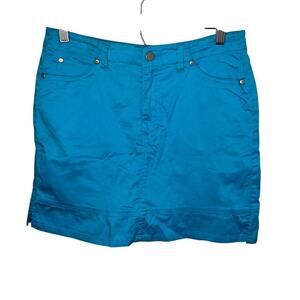 Turquoise Y2k Stretch Denim Skort Studded Cargo Button Back Beltloop Waist Mini